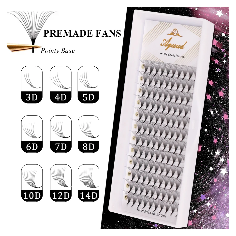 AGUUD Premade Volume Fans 5D 6D 8D 10D 12D Soft Naturl Matte Sharp Narrow Pointy Base Middle Stem Premade Fans Eyelash Extension