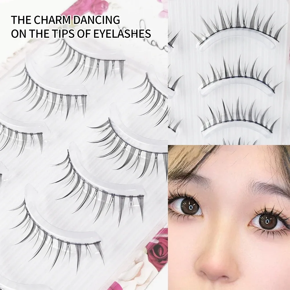 10 Pairs Long False Eyelashes Extensions 5 Rows Natural Look Slim Strip Lashes for Eye Makeup - Image 4
