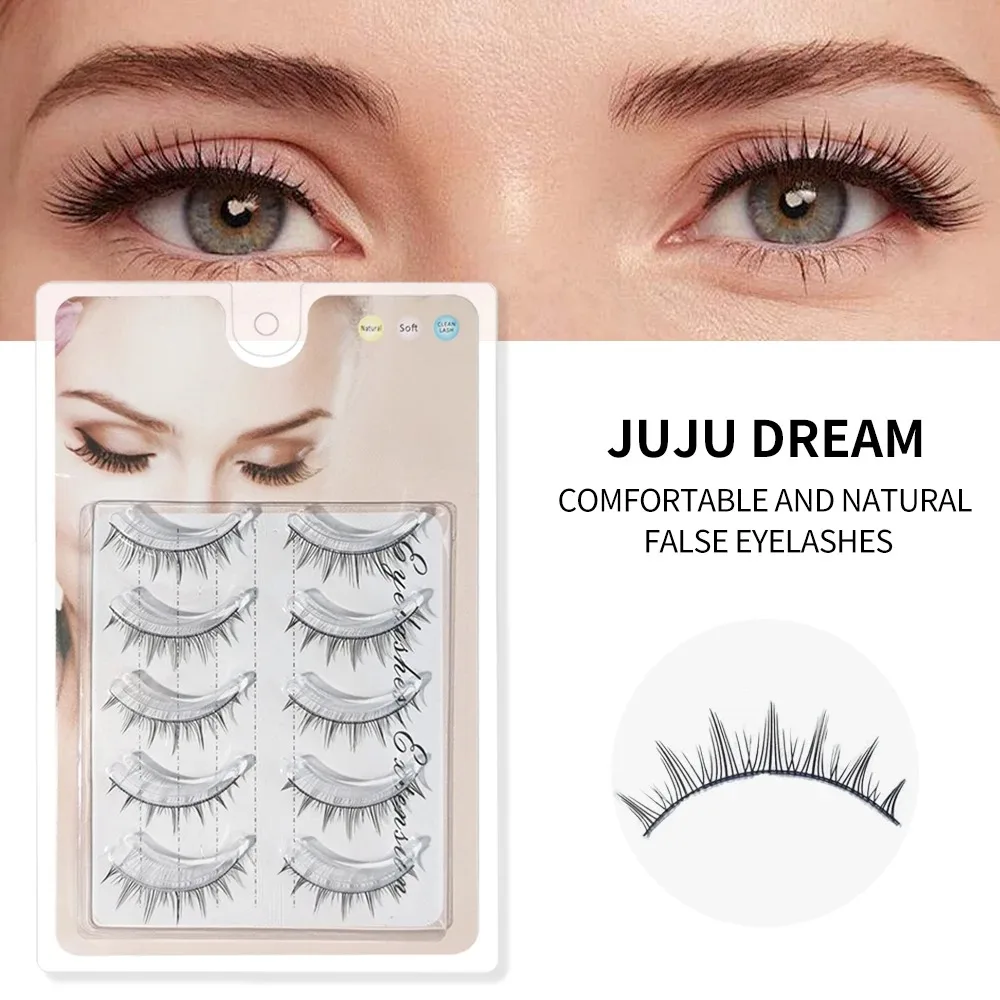 10 Pairs Long False Eyelashes Extensions 5 Rows Natural Look Slim Strip Lashes for Eye Makeup