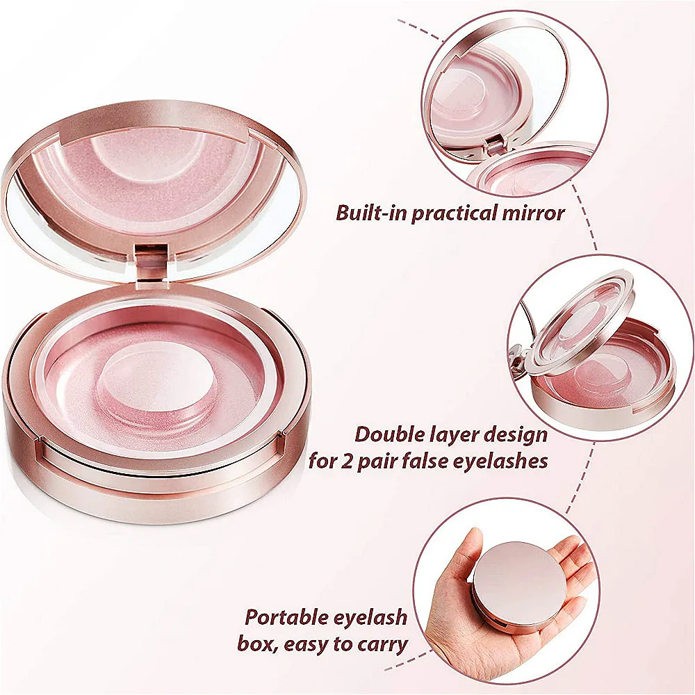 Eyelashes Storage Organizer Double Layer Eyelash Packaging Circle Box With Mirror And Tray Empty Lash Case With Lash Holder - Image 3
