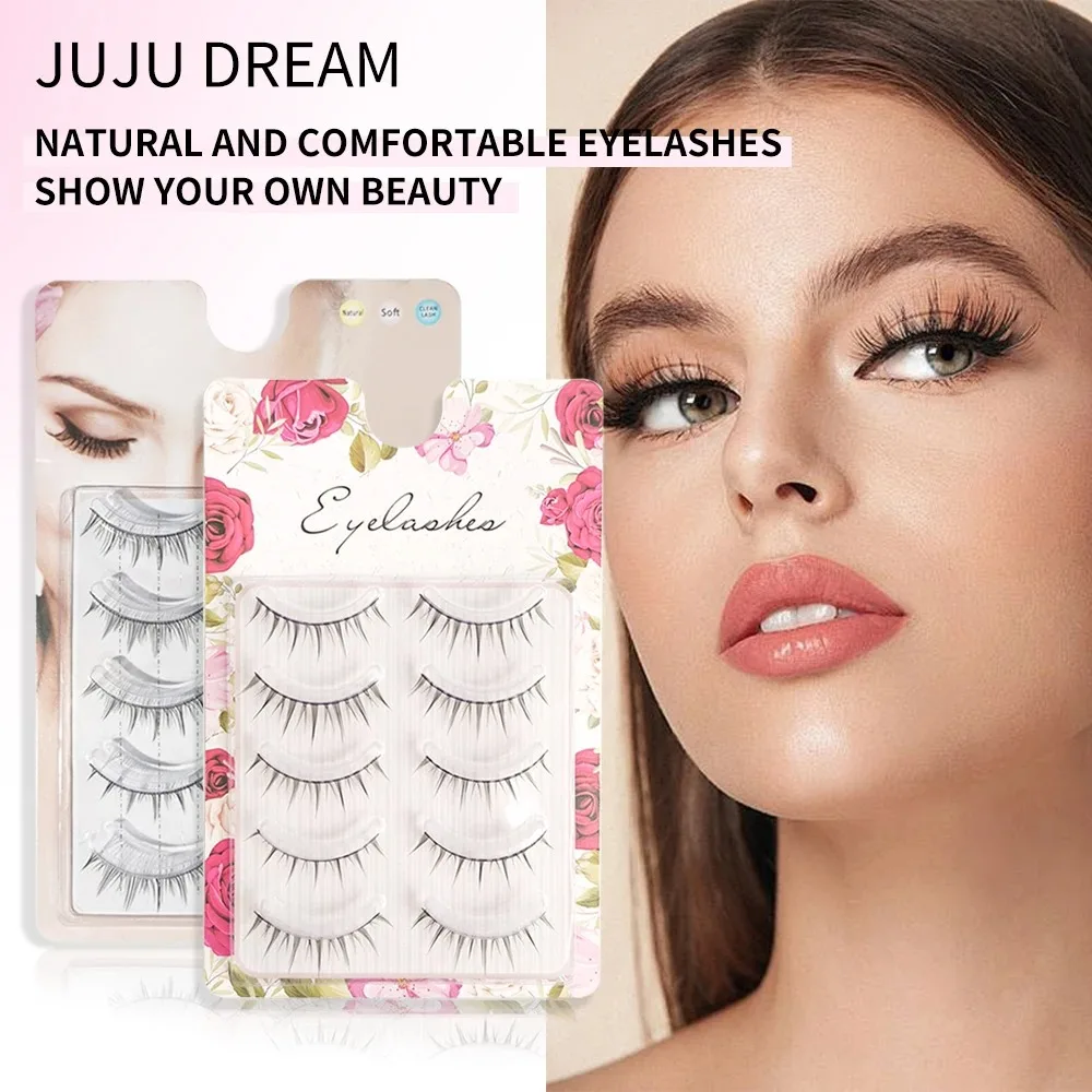 10 Pairs Long False Eyelashes Extensions 5 Rows Natural Look Slim Strip Lashes for Eye Makeup - Image 2