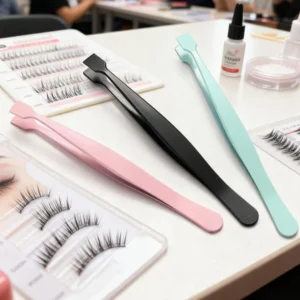 1PC Stainless Steel Eyelash Tweezers Professional False Eyelash Tweezers Flat Head for Makeup Kit Eyelash Grafting Novice Use