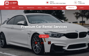 Professional car rental website template designed for vehicle rental companies, luxury car hire services, chauffeur businesses, and transportation agencies.