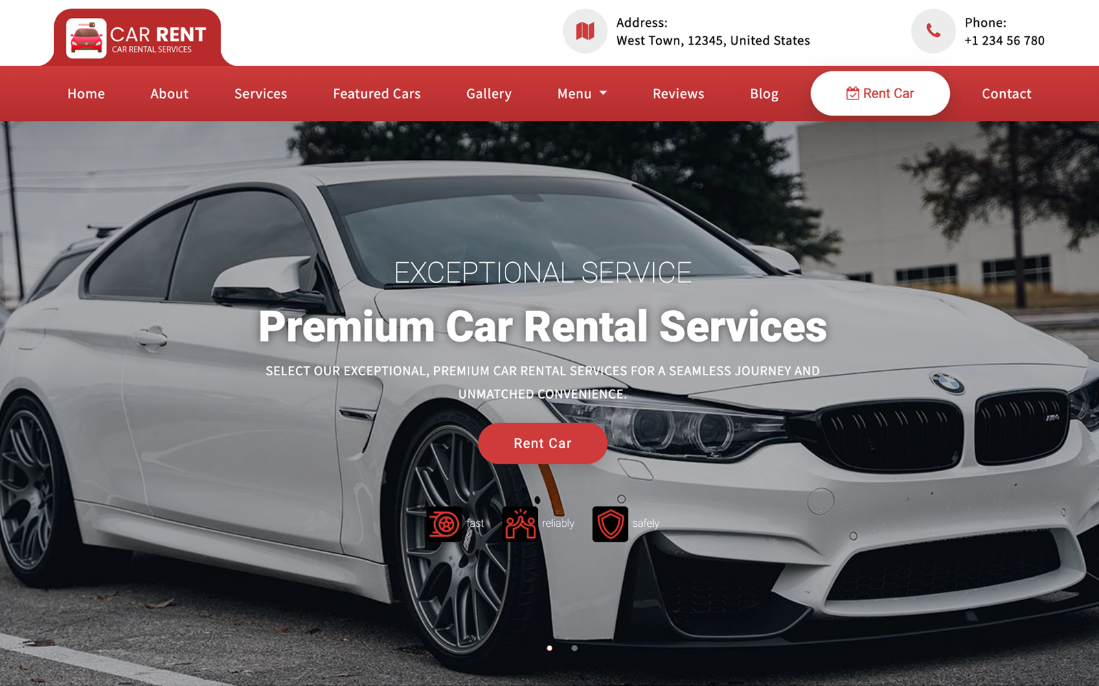 Professional car rental website template designed for vehicle rental companies, luxury car hire services, chauffeur businesses, and transportation agencies.
