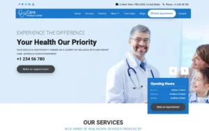 Care Responsive Health and Clinic Website Template for hospitals, doctors, medical centers, and healthcare providers