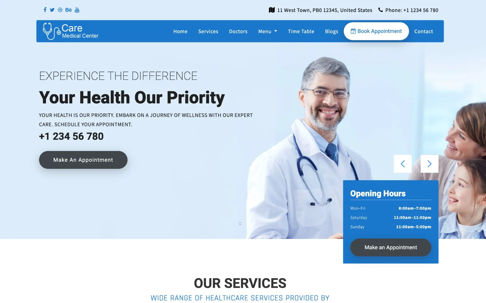 Care Responsive Health and Clinic Website Template for hospitals, doctors, medical centers, and healthcare providers