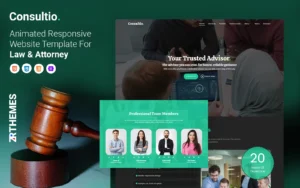 Consultio Law and Business Consulting Website Template for law firms, attorneys, legal advisors, and consulting agencies