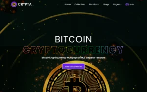 Crypta Bitcoin and Cryptocurrency Website Template for crypto trading platforms, blockchain startups, fintech companies, and Web3 businesses