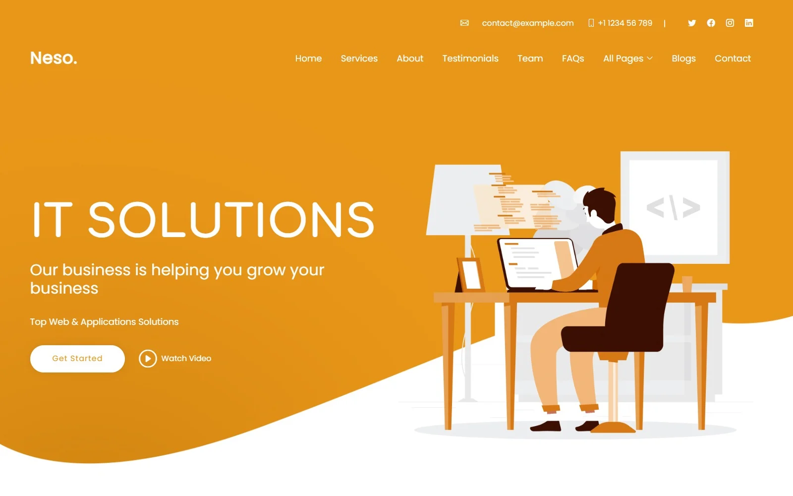 Neso IT Solutions and Business Services Responsive Website Template for software companies, IT firms, startups, and digital agencies