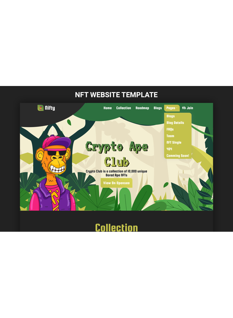 Nifty Bitcoin Cryptocurrency Crypto Trading NFT Website Template for blockchain startups, crypto exchanges, Web3 companies, and NFT marketplaces