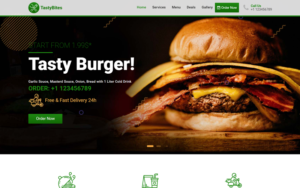 TastyBites Fast Food Restaurant Website Template for burger restaurants, pizza shops, cafes, food delivery services, and takeaway businesses