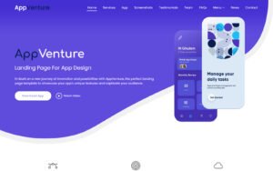 AppVenture responsive app landing page website template for mobile apps, SaaS products, Android and iOS applications