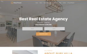 Burj real estate agency responsive website template for property listings, realtors, brokers, developers, and rental businesses