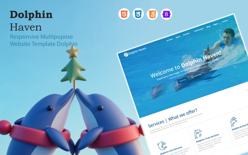 DolphinHaven animal and pets website template for pet shops, veterinary clinics and animal care businesses