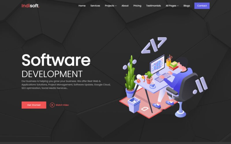 Indisoft software company website template for IT startups, software developers and technology businesses