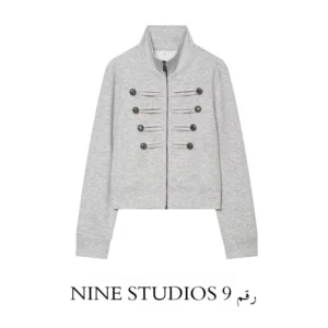 NINE ZAR Women's Casual Sweatshirt Jacket Napoleon Collar Zipper Short Coat Long Sleeve Polyester Fiber Women's Fashion