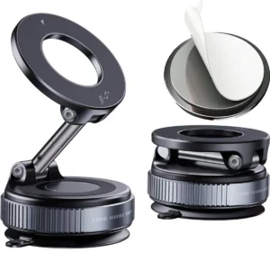 Foldable Magnetic Phone Mount – 360° Rotatable, Strong Suction Mount, Includes Extra Pad & Wrench, Works on Mirrors,Gym & Smooth
