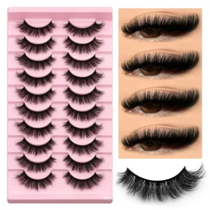 Veltrinay False Eyelashes Wispy Lashes 3D Mink Lashes Fluffy Volume Strip Lashes D Curl Fake Eyelashes Make up