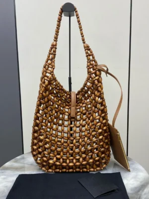 Summer Beach Essential 2026 New Retro Wooden Beads Hobo Bag Women Handmade Knitted Tote Shoulder Bag Fashion Vintage Straw Bag