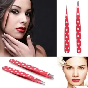 2sets 2PCS/set Stainless Steel Hair Removal Tweezers Mini Pink Dots Slanted Flat Tip Point Eyebrow Makeup Beauty Tool Set