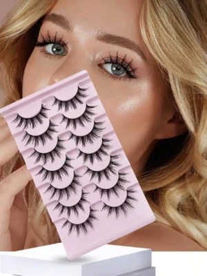 New Cat Eye Lashes 5D Fluffy Faux Mink Lashes 8D Volume Wispy Long Lashes Fake Eyelash Russian Strips 5 to 7Pairs Pack Makeup
