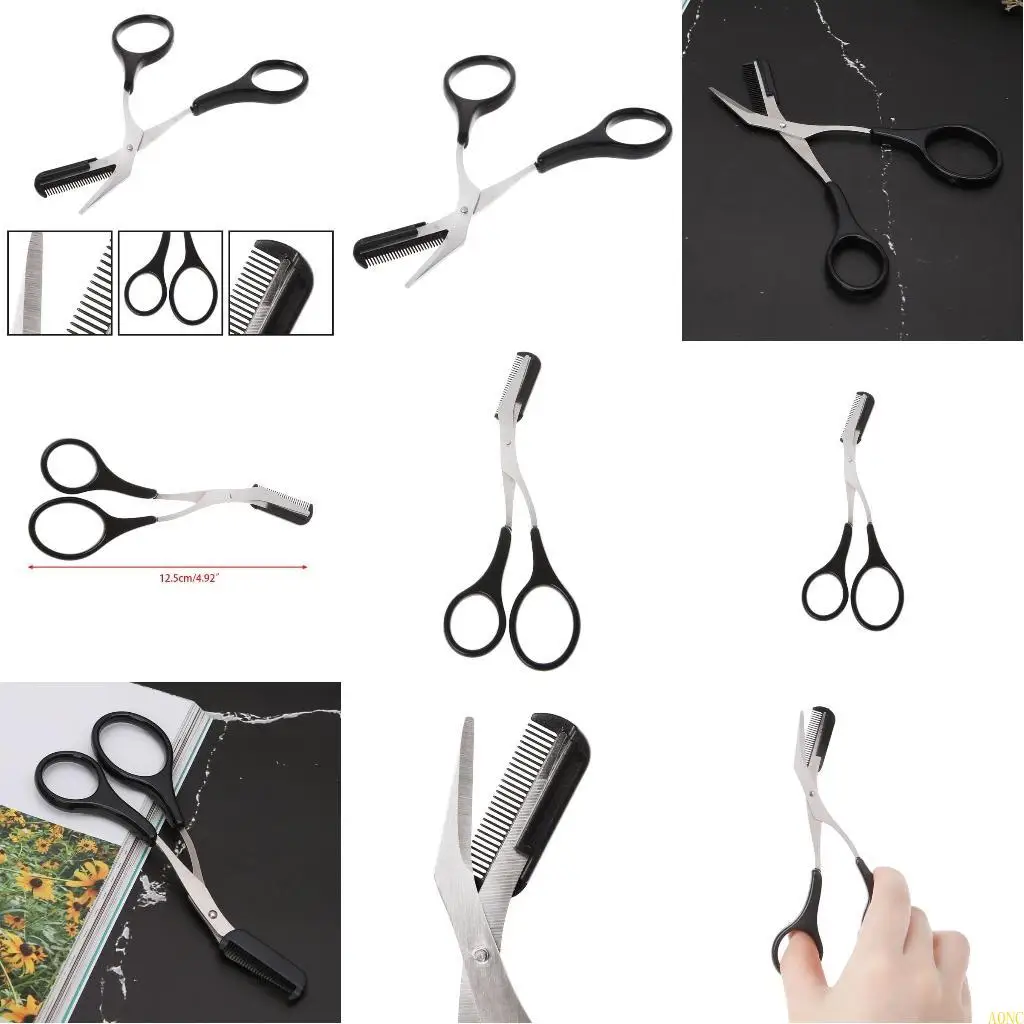 A0NC Women Eyebrow Trimmer Scissors Comb Eyelash Hair Removal Grooming Cutter Shaping