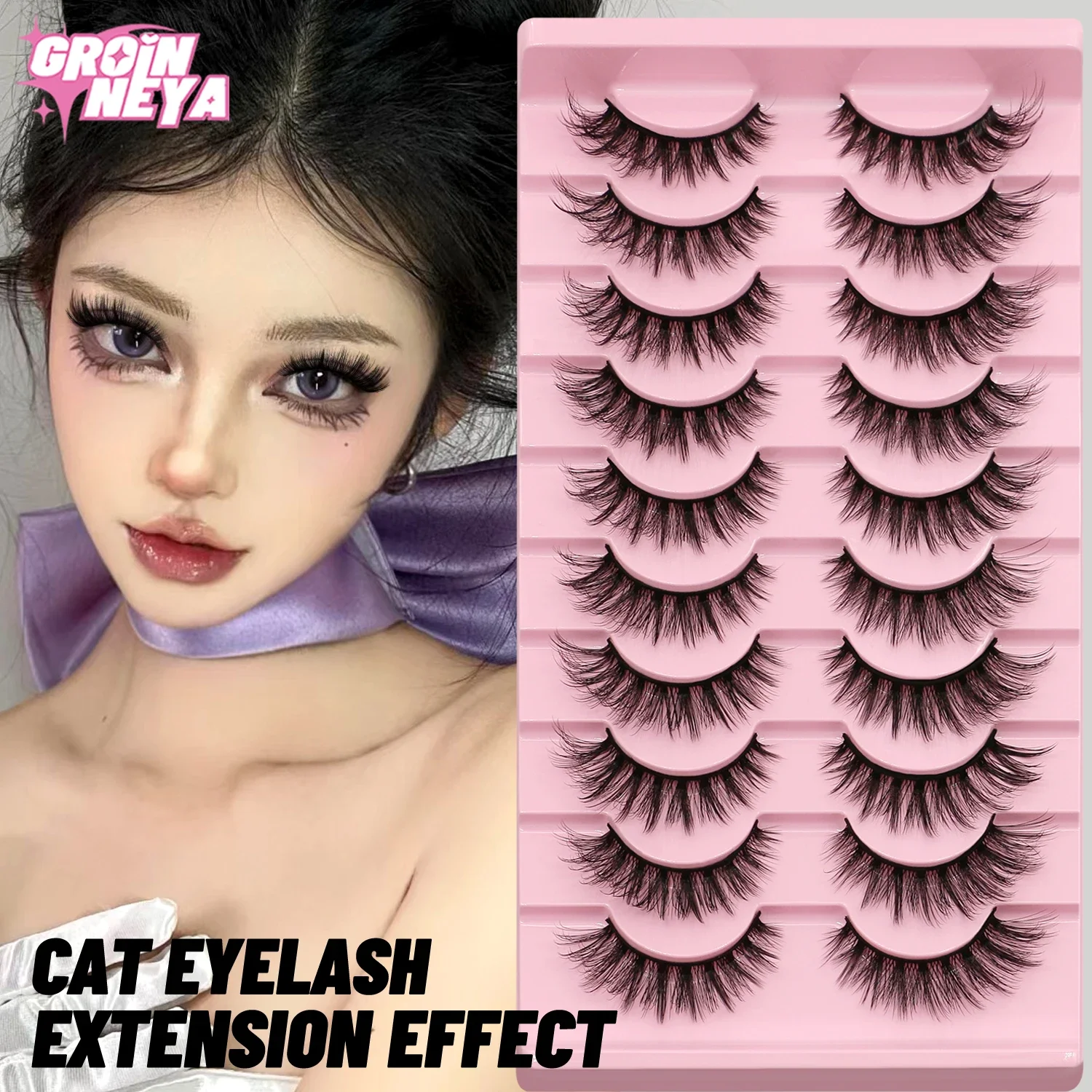 Veltrinay False Eyelashes Wispy Lashes 3D Mink Lashes Fluffy Volume Strip Lashes D Curl Fake Eyelashes Make up - Image 3