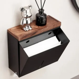 Solid Walnut Bathroom Tissue Holder Waterproof WallMounted Toilet Paper Organizer with No Drill Design for Modern Bathroom Decor