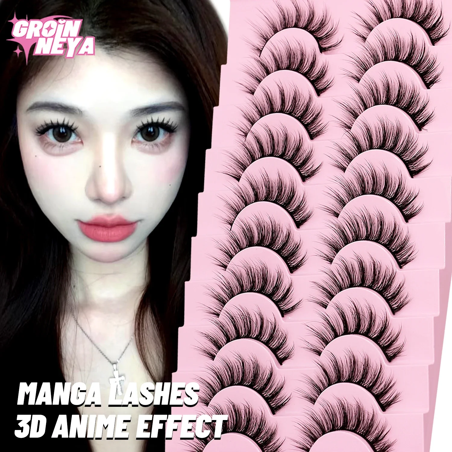 Veltrinay False Eyelashes Wispy Lashes 3D Mink Lashes Fluffy Volume Strip Lashes D Curl Fake Eyelashes Make up - Image 2