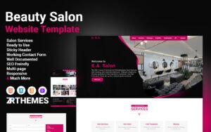 Beauty salon services responsive website template for hair salons, spas, makeup artists and beauty businesses